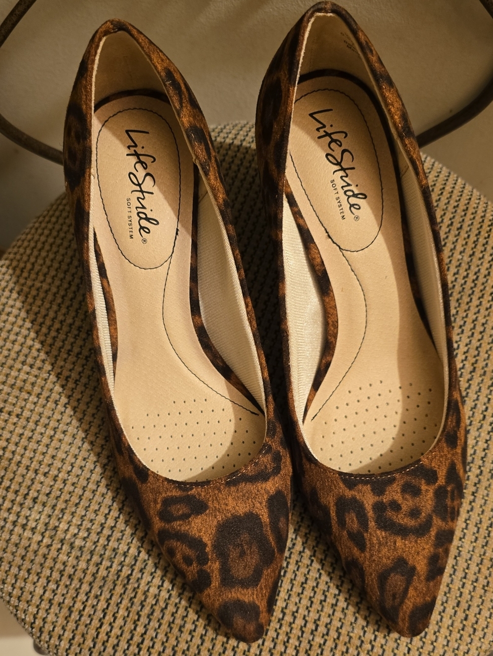 Life Stride fafric Leopard Print Pointed Toe Heels- Brown and Black